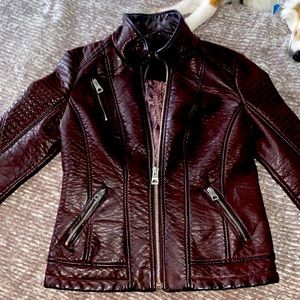 Guess Biker Jacket- Women’s burgundy leather